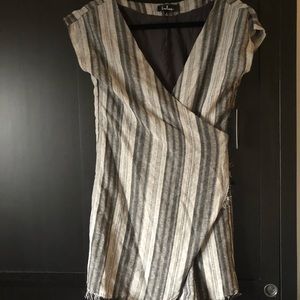 Black and gray Lulu striped wrap dress